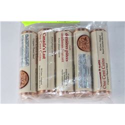 LOT OF 5 CANADAS LAST ONE CENT ROLLS OF PENNIES