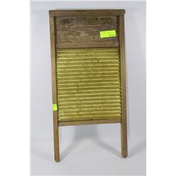 VINTAGE WOOD & BRASS WASHBOARD