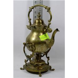ANTIQUE TILTING KETTLE WITH GAS WARMER (BRASS)