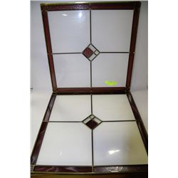 TWO 23" X 23" STAINED GLASS & BRASS PANES