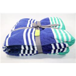 NEW LARGE BEACH TOWEL GREEN AND BLUE STRIPED