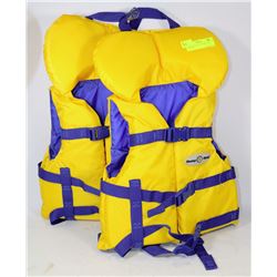 2 CHILDRENS LIFE JACKETS FOR (30-60LBS)