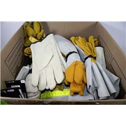 FULL BOX OF 20+ PAIRS OF WELDING GLOVES, AND MORE