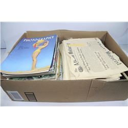 BOX OF ASSORTED VINTAGE MAGAZINES & MORE
