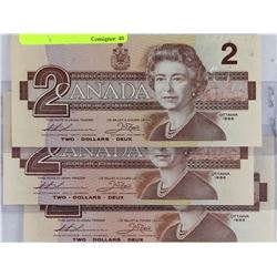 LOT OF 3-1986 $2 BANK NOTES WITH ROBINS