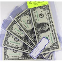 5-UNCIRC. CONSECUTIVE SERIAL NUMBERS US $1 -X5