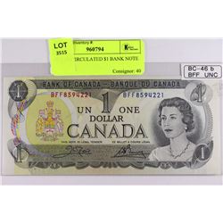 1973 UNCIRCULATED $1 CANADIAN BANK NOTE