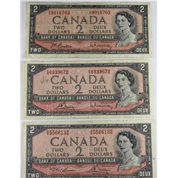 LOT OF 3-1954 CANADIAN $2 BANK NOTES