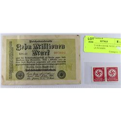 1923 NAZI AERA BANK NOTE AND SWASTIKA STAMPS