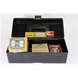 TOOL BOX WITH VINTAGE TOOLS INCLUDES STANLEY JIG,
