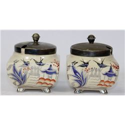 2 HANDPAINTED PAGODA CONDIMENT DISHES