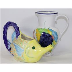 BOX OF 2 HANDPAINTED POTTERY