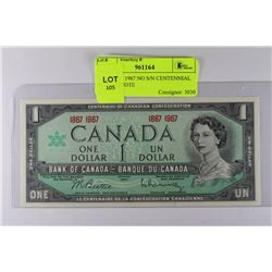 GEM UNC 1967 NO S/N CENTENNIAL $1 BANKNOTE