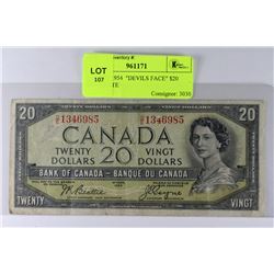 SCARCE 1954  "DEVILS FACE" $20 BANKNOTE