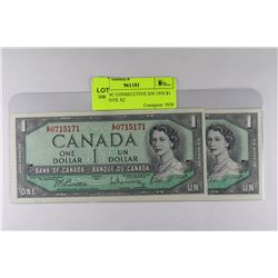 GEM UNC CONSECUTIVE S/N 1954 $1 BANK NOTE X2