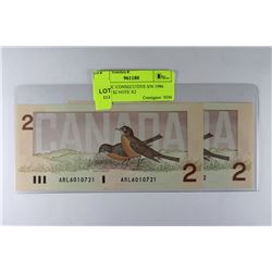 GEM UNC CONSECUTIVE S/N 1986 "ROBIN" $2 NOTE X2