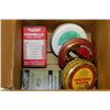 Image 1 : BOX WITH ASSORTED VINTAGE TINS *MOSTLY WATKINS*