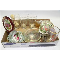 FLAT OF ASSORTED GLASSWARE INCLUDING VINTAGE