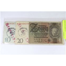 TWO GERMAN NAZI BANK NOTES-AUSCHWITZ X2