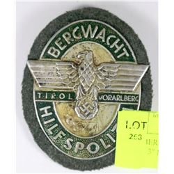 NAZI- BERGWACHT HILFSPOLIZEI BADGE 3" MARKED "IN"