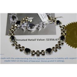 8" RHODIUM PLATED STERLING SILVER DIAMOND&SAPPHIRE