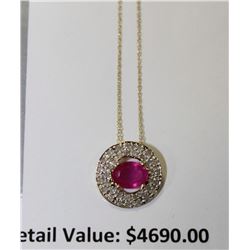 10K YELLOW GOLD RUBY & DIAMOND PENDANT WITH 18"