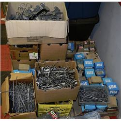 PALLET OF STORE WALL HOOKS AND MISC FASTENERS