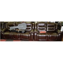 NEW CHOCOLATE BROWN LEATHER RECLINING SOFA WITH
