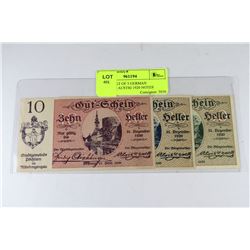 SCARCE SET OF 3 GERMAN OCCUPIED AUSTRIA1920 NOTES