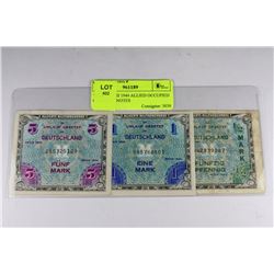 THREE WWII 1944 ALLIED OCCUPIED GERMANY NOTES