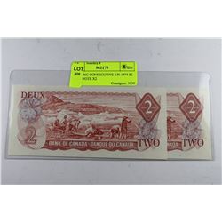 GEM UNC CONSECUTIVE S/N 1974 $2 BANKNOTE X2