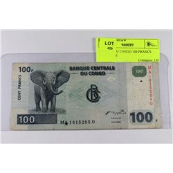 BANQUE DU CONGO 100 FRANCS BANKNOTE