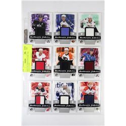 SHEET OF 9 HIGH END GAME USED JERSEY CARDS