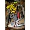 Image 1 : TRAY WITH CHALK LINES, PLUMB BOBS, HAMMER NAILERS,