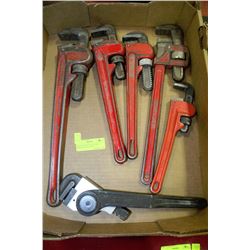 TRAY OF 6 HEAVY DUTY PIPE WRENCHES INCLUDING