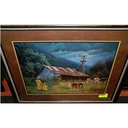FRAMED FARM SCENE BY JUNE DUDLEY