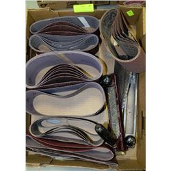 TRAY OF BELT SANDING PAPER & STANLEY FILE PLANES