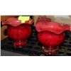 Image 1 : PAIR OF 2 RED ART GLASS FLOWER BOWLS