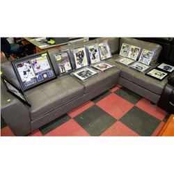NEW GREY LEATHERETTE CHAISE LOUNGE SECTIONAL