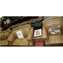3 PIECE NAILHEAD LEATHER SOFA, LOVE & CHAIR