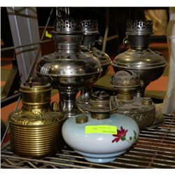 ESTATE COLLECTION OF 6 OIL LAMPS-NO SHADES