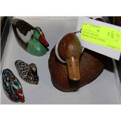 LOT OF 4 WOODEN DUCKS ONE IS  SIGNED 1979 & OTHERS