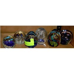 COLLECTION OF SIX ART GLASS PAPER WEIGHTS WITH