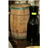 Image 1 : ESTATE VINTAGE BARREL WITH GREEN GLASS BOTTLE