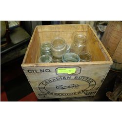ESTATE VINTAGE BUTTER CRATE WITH ASST. JARS