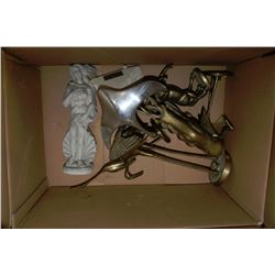 BOX OF SOLID BRASS ORNAMENTS AND MORE
