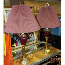 2 TABLE LAMPS WITH RED SHADES