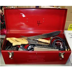RED TOOL BOX WITH DRILLS, BLACK & DECKER SANDER &