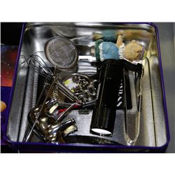 TIN WITH CORK SCREWS INCLUDING SILVER PIG