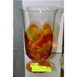 DECORATIVE AMBER COLOURED ART GLASS VASE